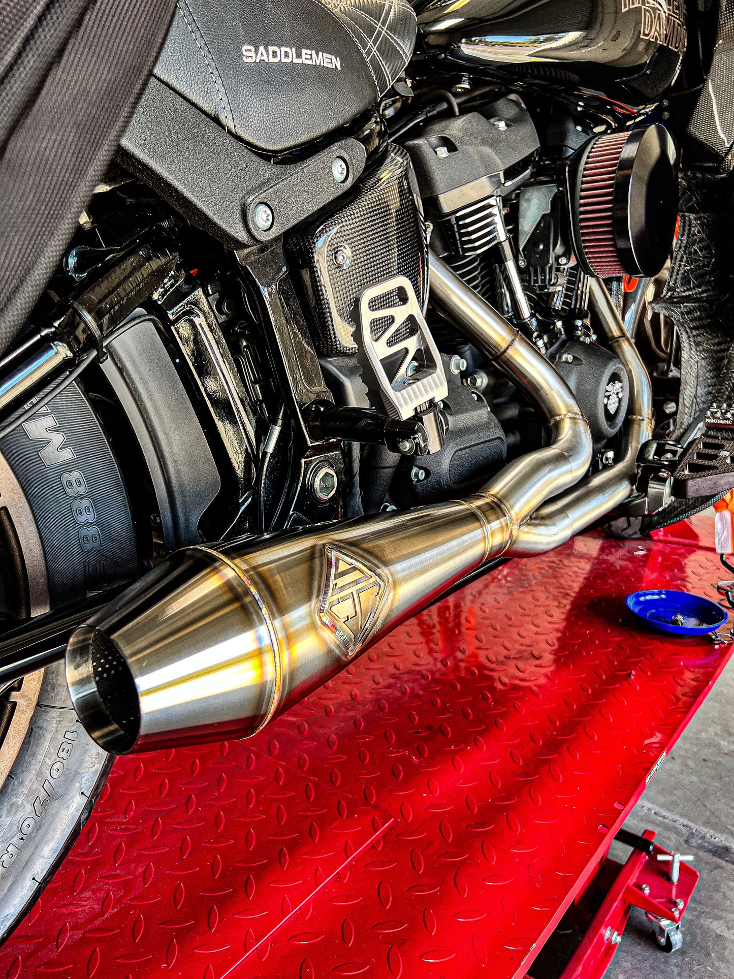 Big Bore Exhaust made for a Harley Davidson M8 Softail Motorcycle